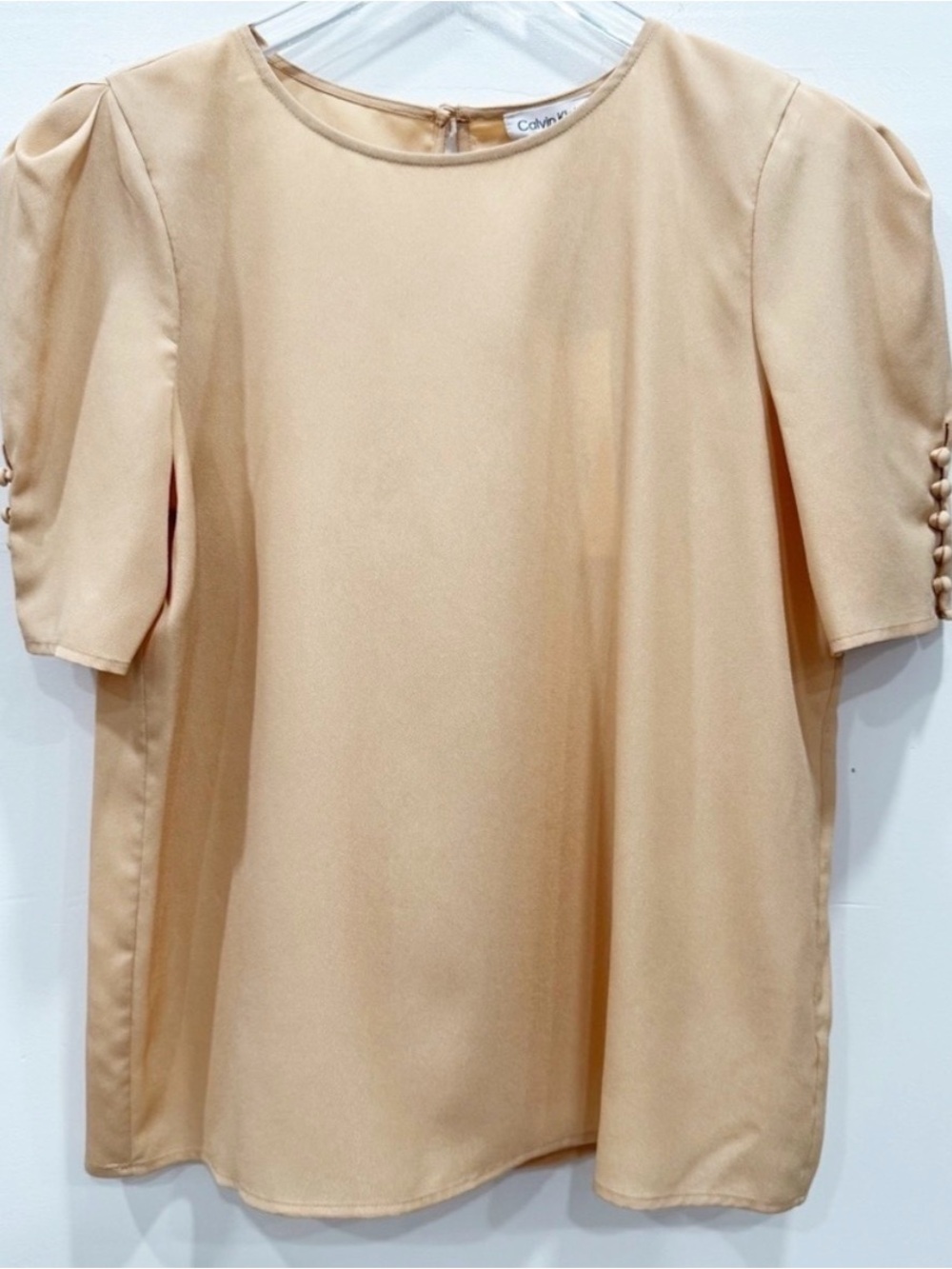 Calvin Klein Short Sleeve Blouse Button Sleeve Medium Gold